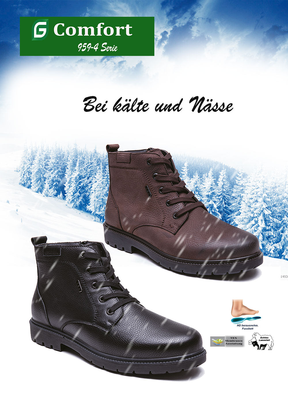 G Comfort 959-4 Black Tex Boots with Lambskin Lining
