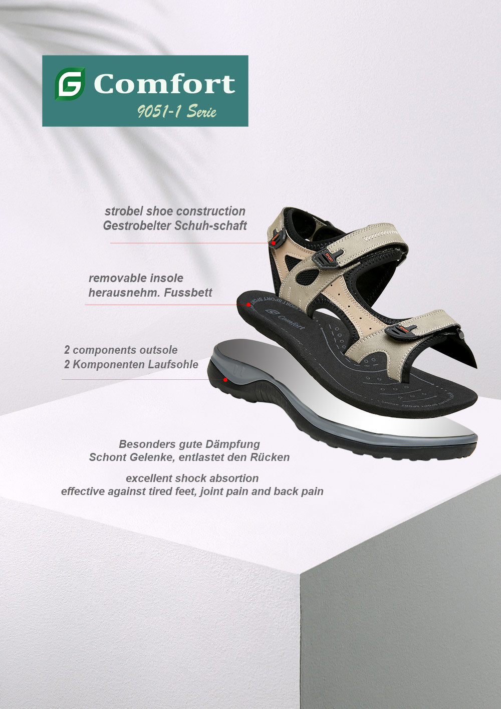G Comfort 9051-1 Grey Green Combi Velcro Trekking Sandals
