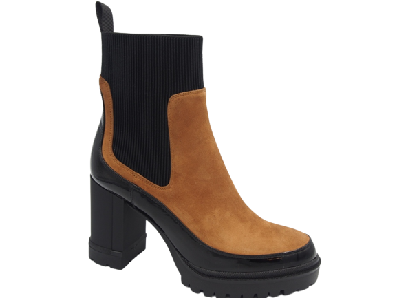 Loretta Vitale A597-B5-B652-B113 Black & Brown Chelsea Boots with Block Heel