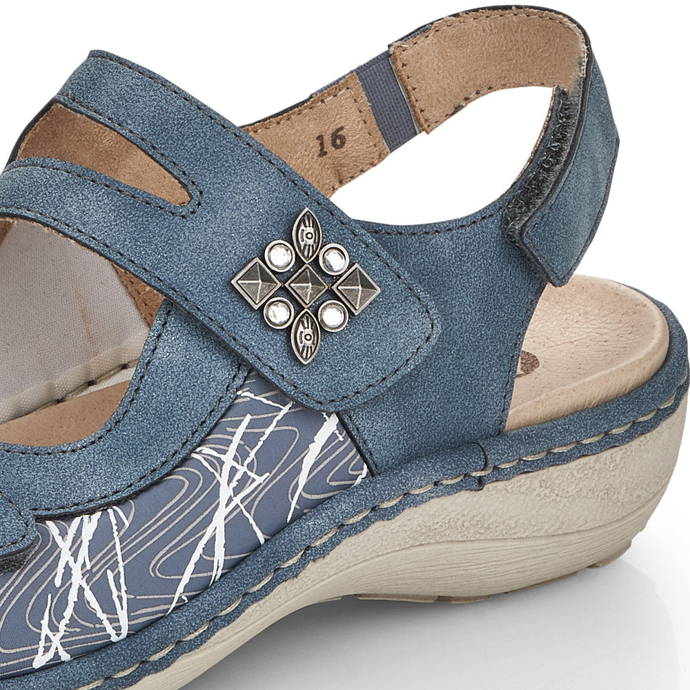 Remonte D7647-16 Blue Combi Open Toe Velcro Strap Sandals
