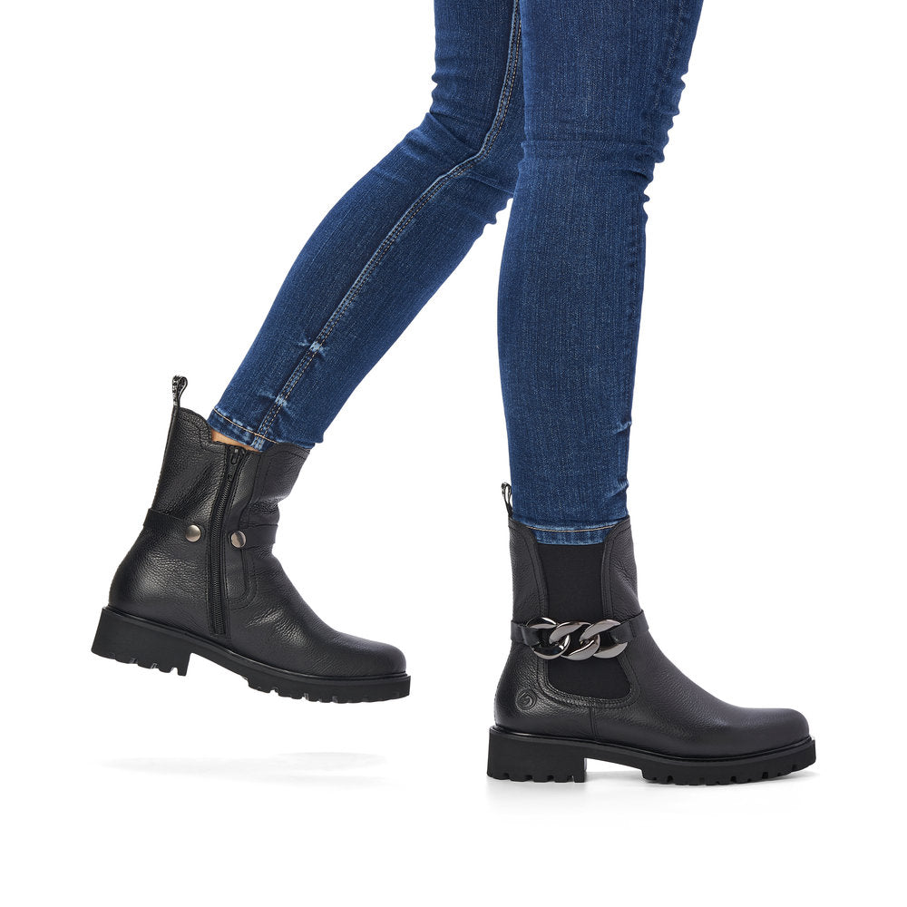 Remonte D8695-01 Black Boots with Chain Detailing