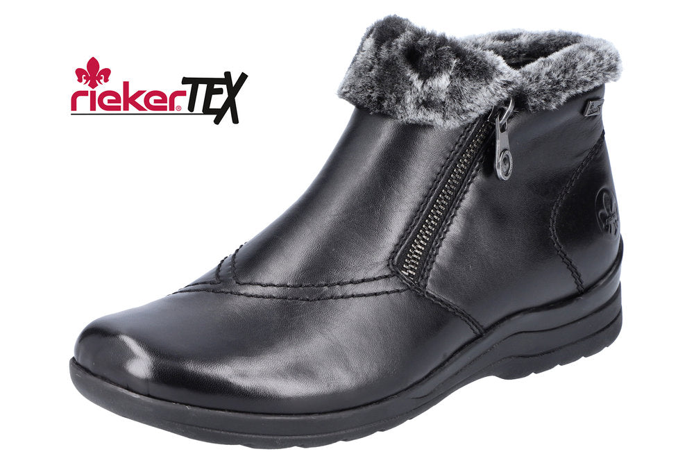 Rieker L1868-00 Tex Black Boots with Fur