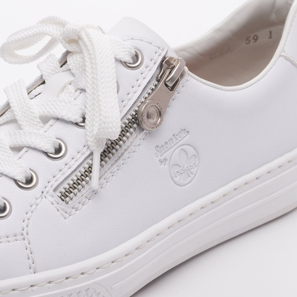 Rieker L59L1-83 White Sneakers with Zip and Lace
