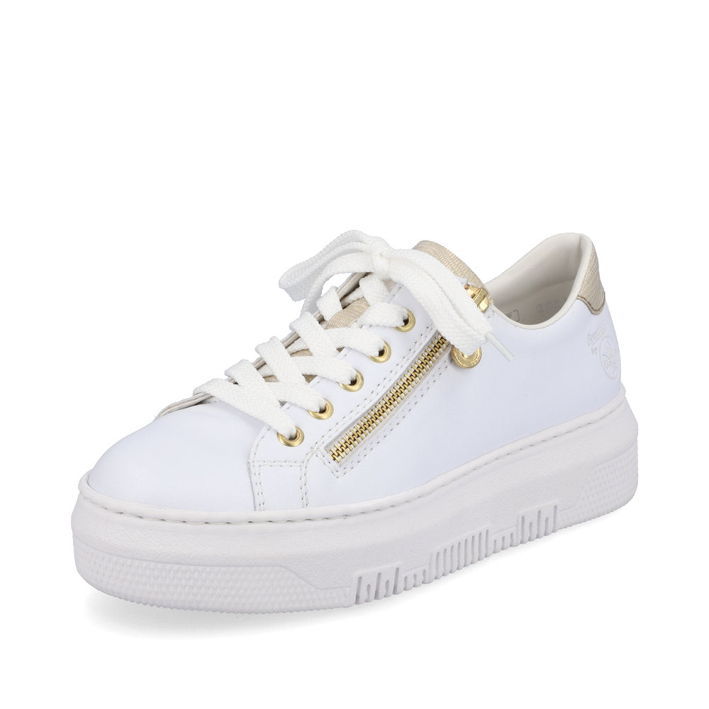 Rieker M1921-80 White & Light Gold Sneakers with Zip
