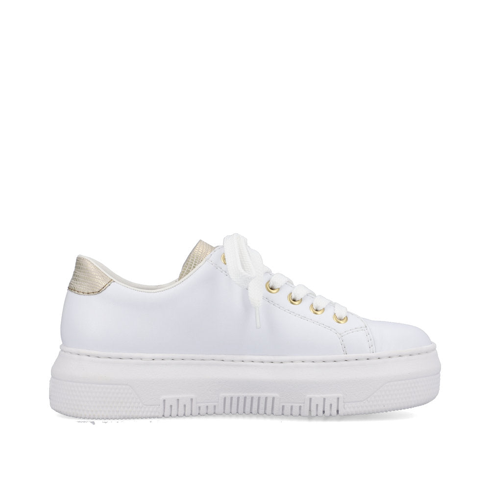 Rieker M1921-80 White & Light Gold Sneakers with Zip