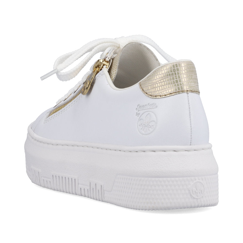 Rieker M1921-80 White & Light Gold Sneakers with Zip