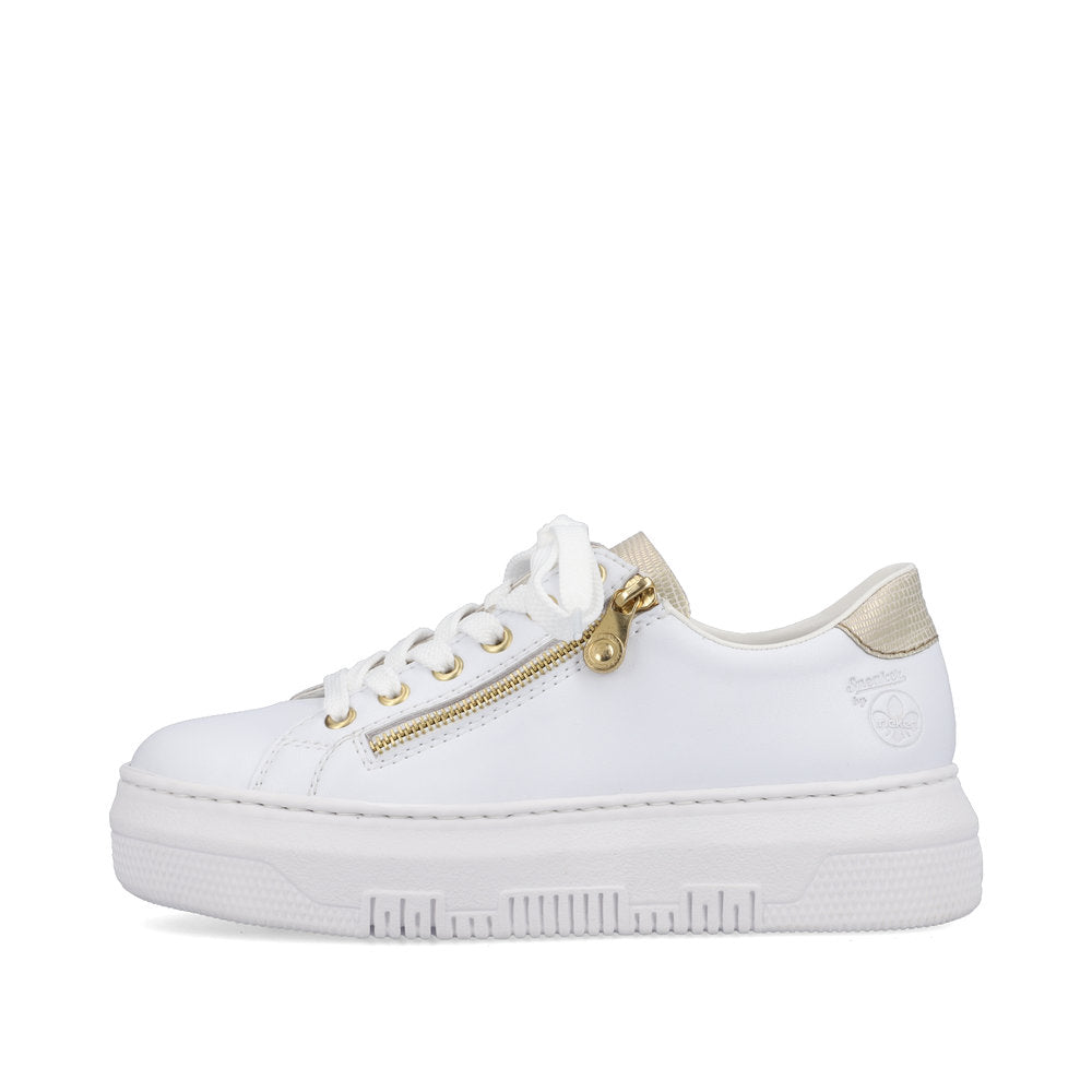 Rieker M1921-80 White & Light Gold Sneakers with Zip