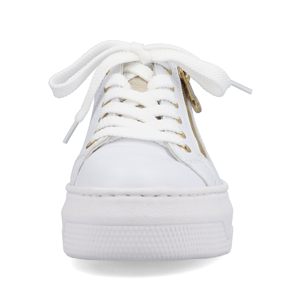 Rieker M1921-80 White & Light Gold Sneakers with Zip
