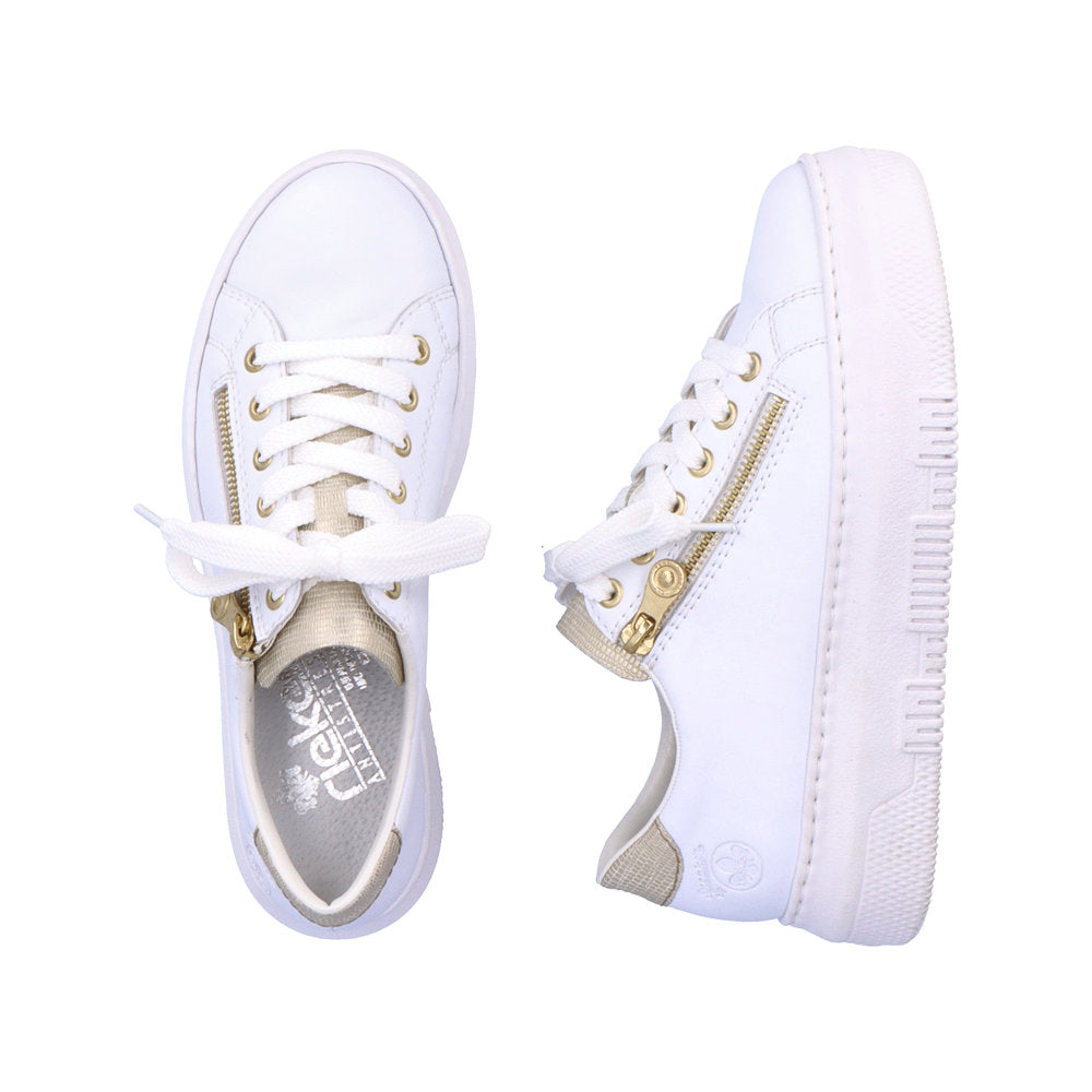 Rieker M1921-80 White & Light Gold Sneakers with Zip