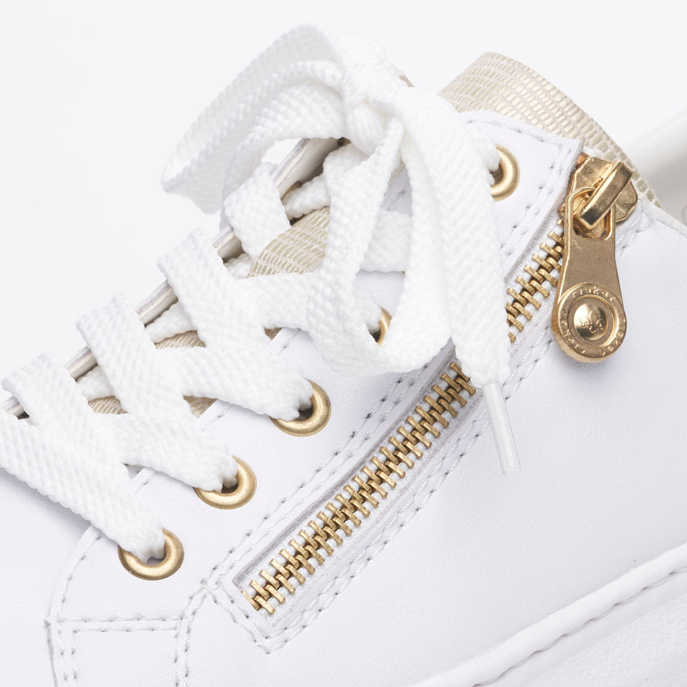 Rieker M1921-80 White & Light Gold Sneakers with Zip