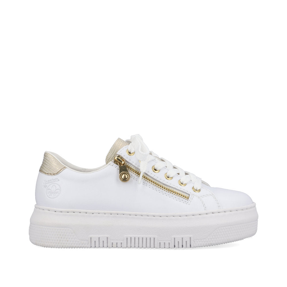 Rieker M1921-80 White & Light Gold Sneakers with Zip