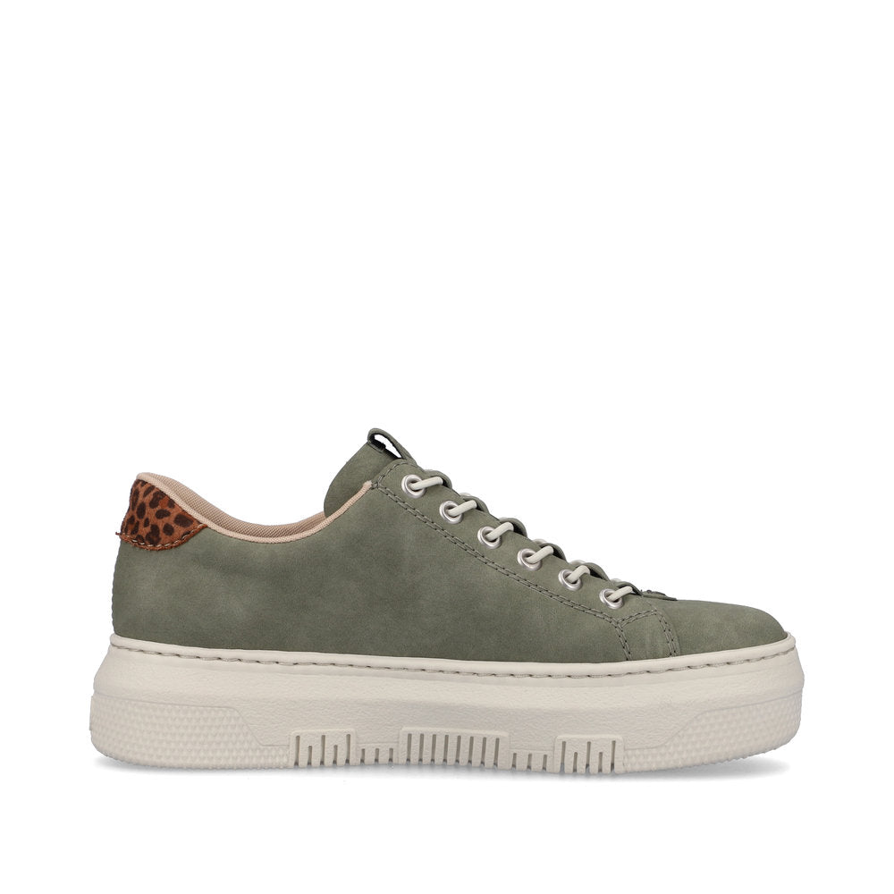 Rieker M1952-52 Green Sneakers with Zip & Leopard Heel