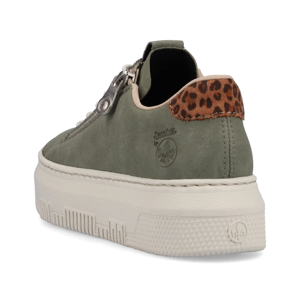 Rieker M1952-52 Green Sneakers with Zip & Leopard Heel