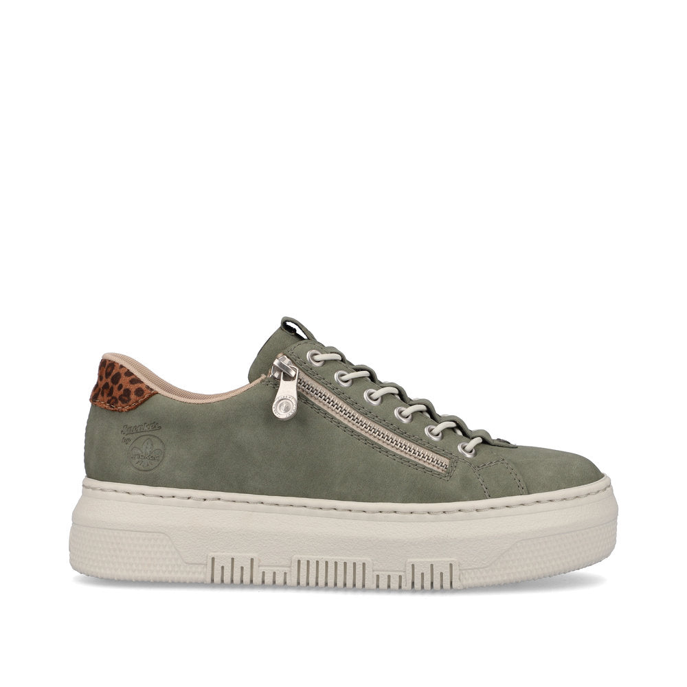 Rieker M1952-52 Green Sneakers with Zip & Leopard Heel