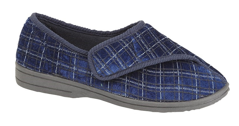 Zedzzz MS492C George Navy Check Velcro Slippers