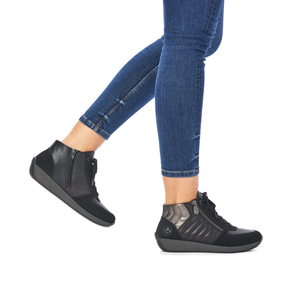 Rieker N1104-00 Tex Black High Top Sneakers with Zip