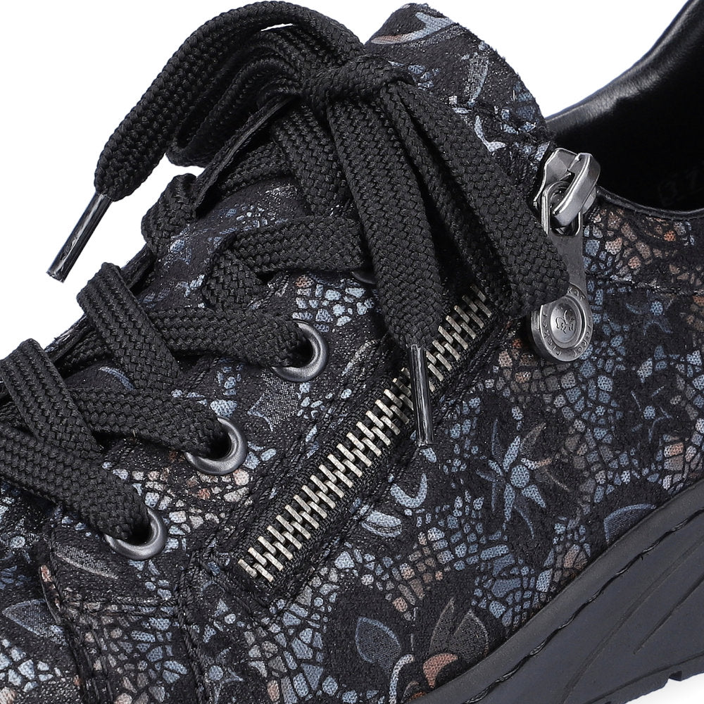 Rieker N3302-90 Black/Blue Floral Metallic Wedge Sneakers