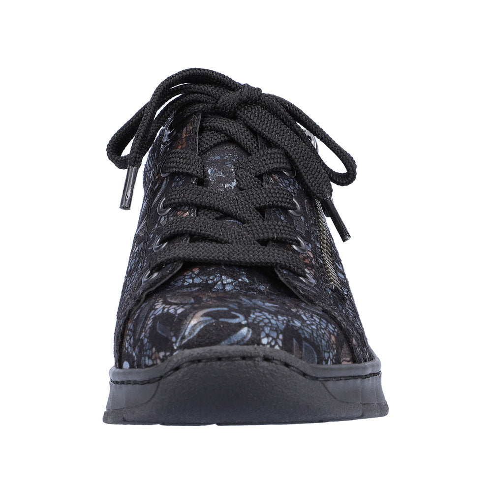 Rieker N3302-90 Black/Blue Floral Metallic Wedge Sneakers