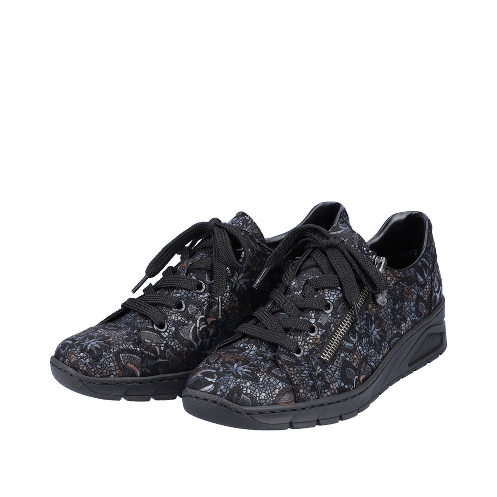 Rieker N3302-90 Black/Blue Floral Metallic Wedge Sneakers