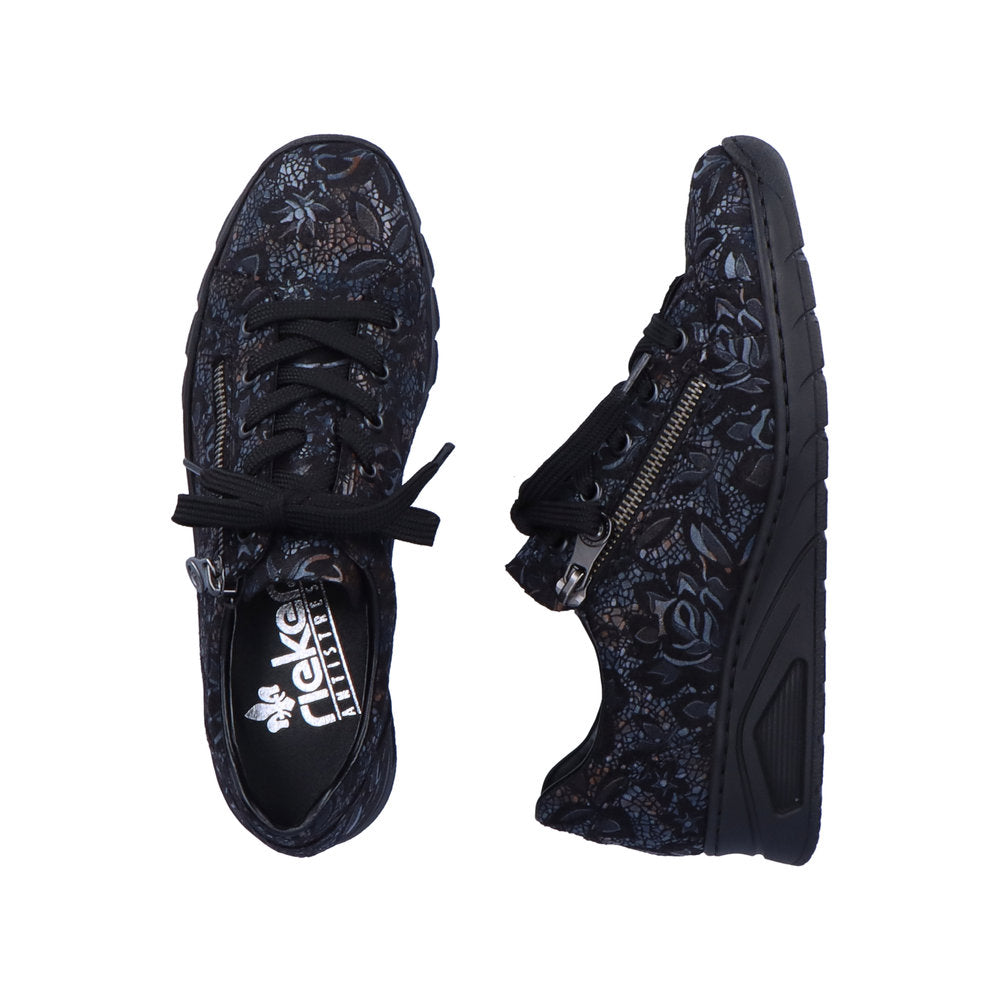 Rieker N3302-90 Black/Blue Floral Metallic Wedge Sneakers