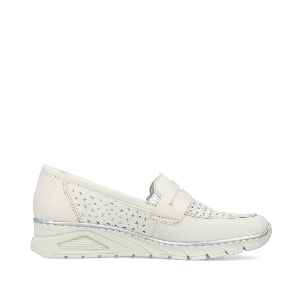Rieker N3356-80 White Perforated Slip On Shoes with Wedge Heel