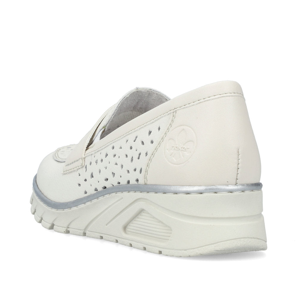Rieker N3356-80 White Perforated Slip On Shoes with Wedge Heel