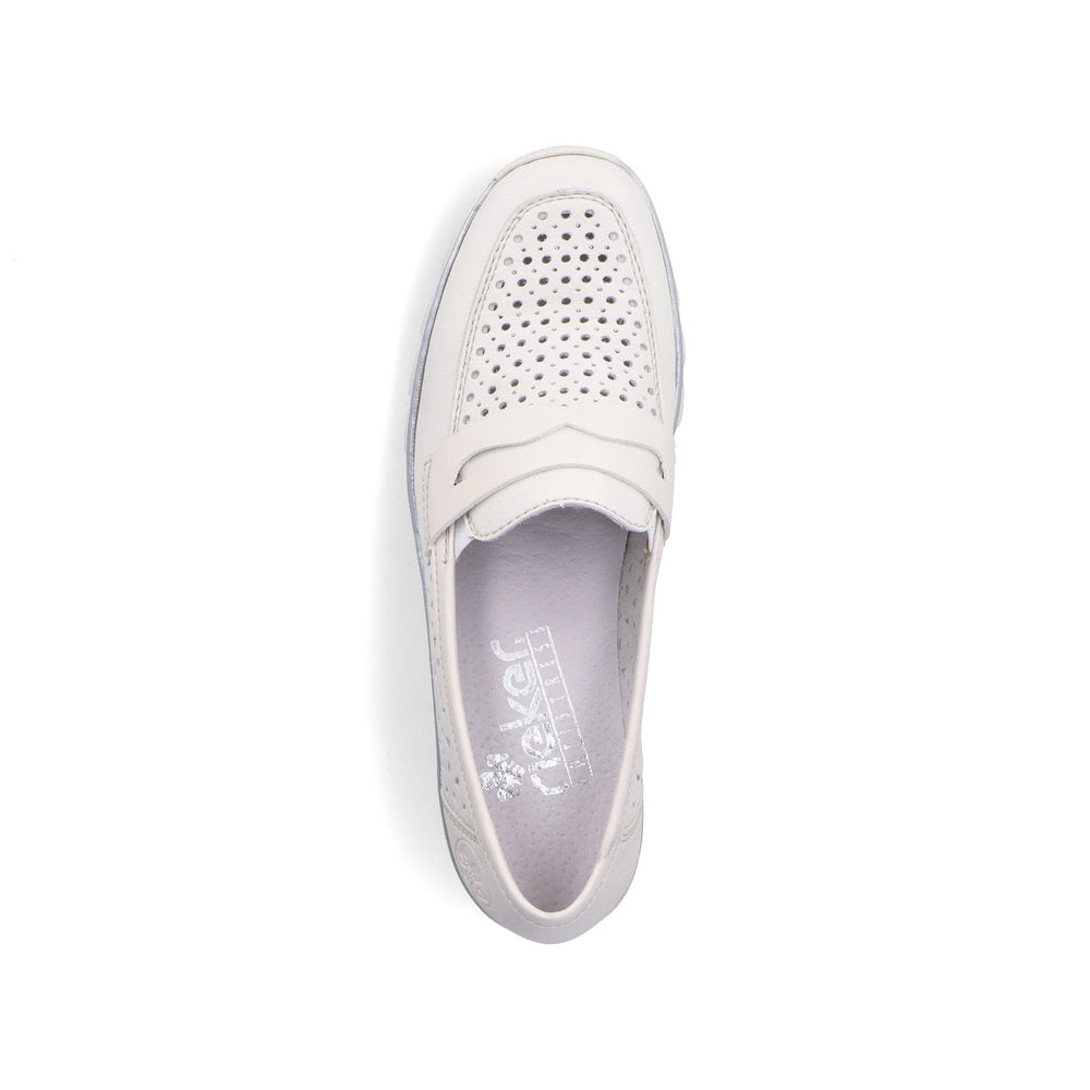 Rieker N3356-80 White Perforated Slip On Shoes with Wedge Heel