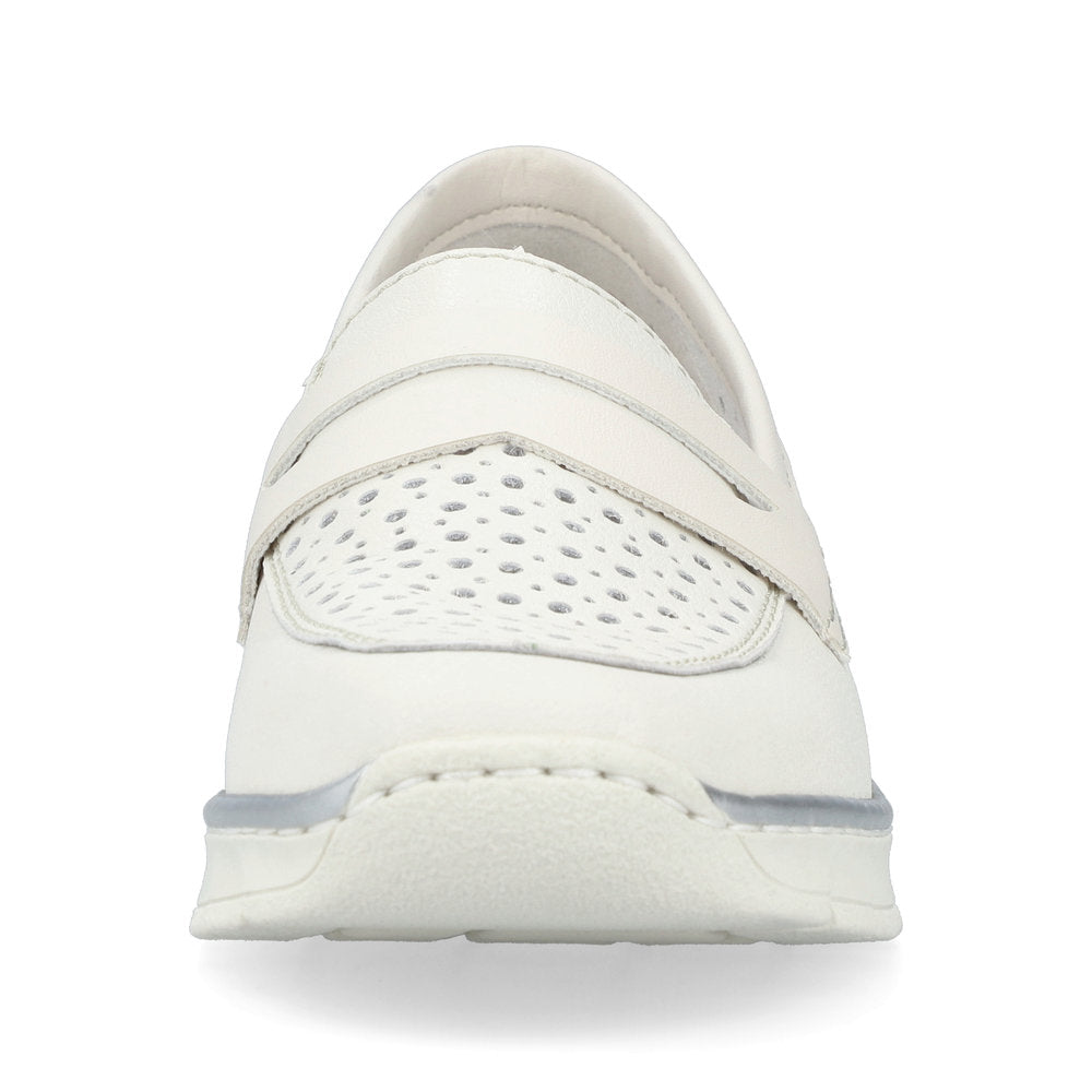 Rieker N3356-80 White Perforated Slip On Shoes with Wedge Heel