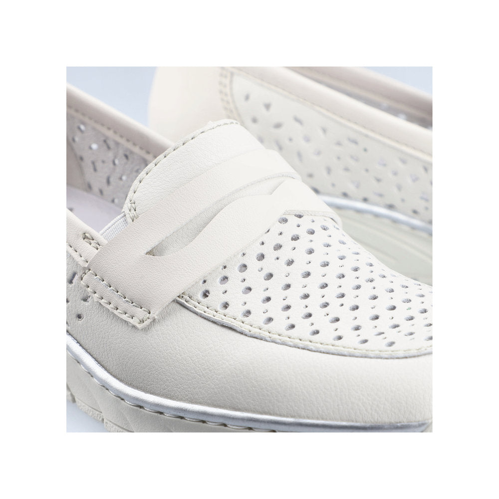Rieker N3356-80 White Perforated Slip On Shoes with Wedge Heel