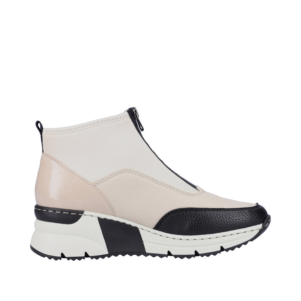 Rieker N6352-60 Cream, Beige & Black Ankle Boots with Middle Zip