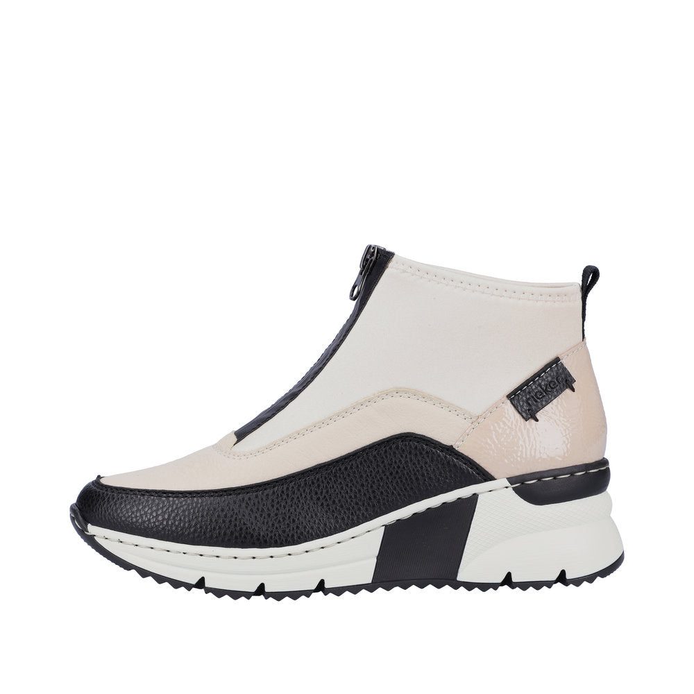 Rieker N6352-60 Cream, Beige & Black Ankle Boots with Middle Zip