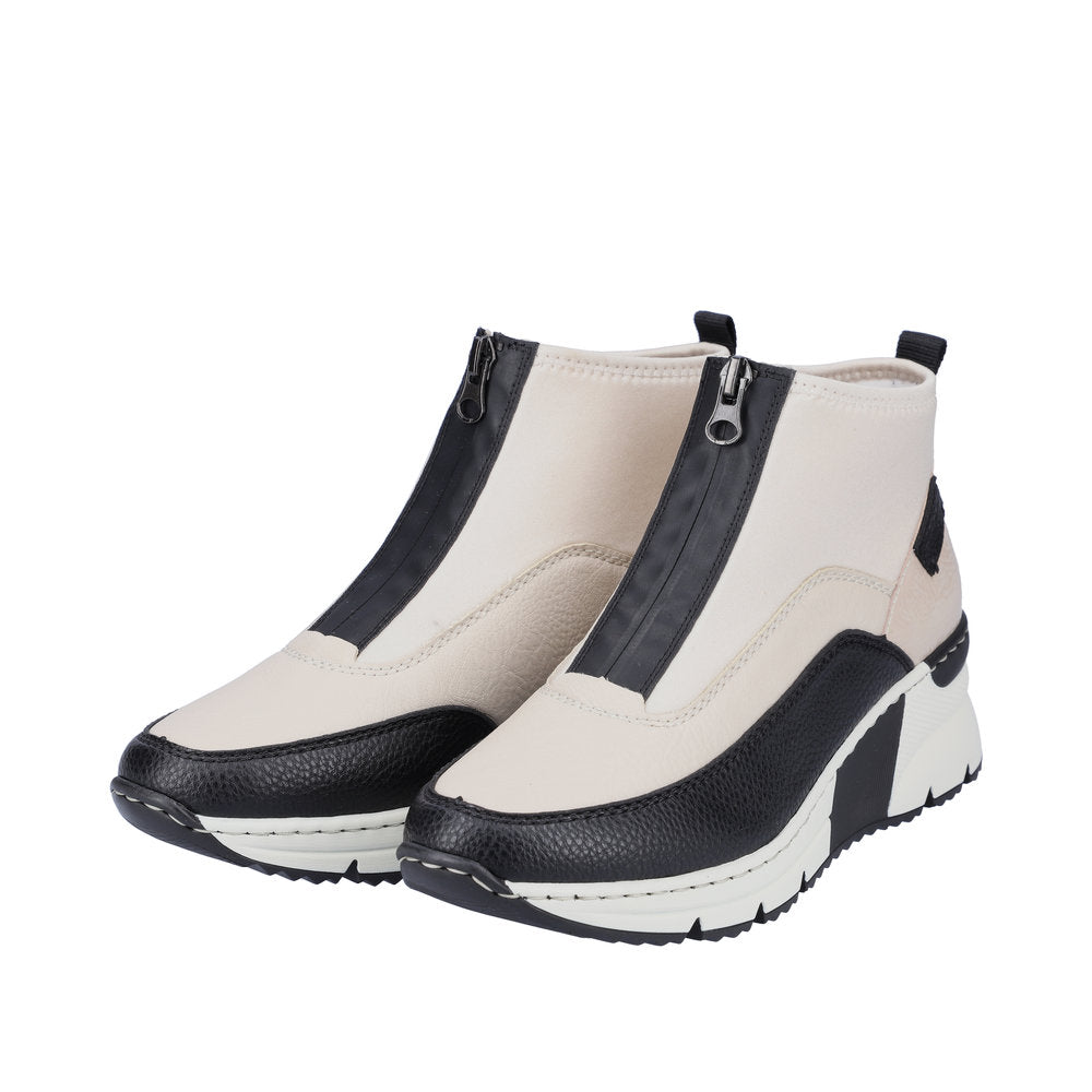 Rieker N6352-60 Cream, Beige & Black Ankle Boots with Middle Zip