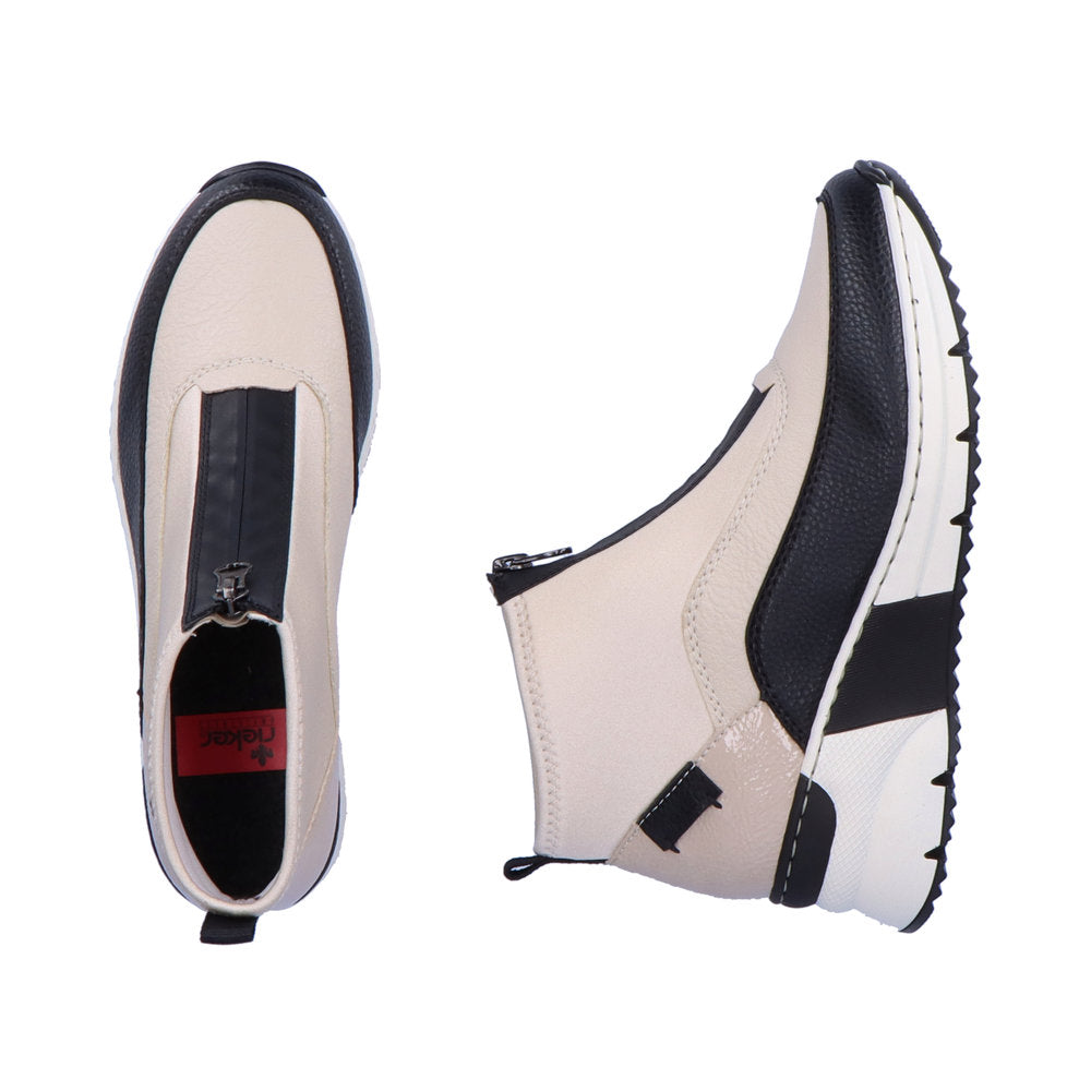 Rieker N6352-60 Cream, Beige & Black Ankle Boots with Middle Zip