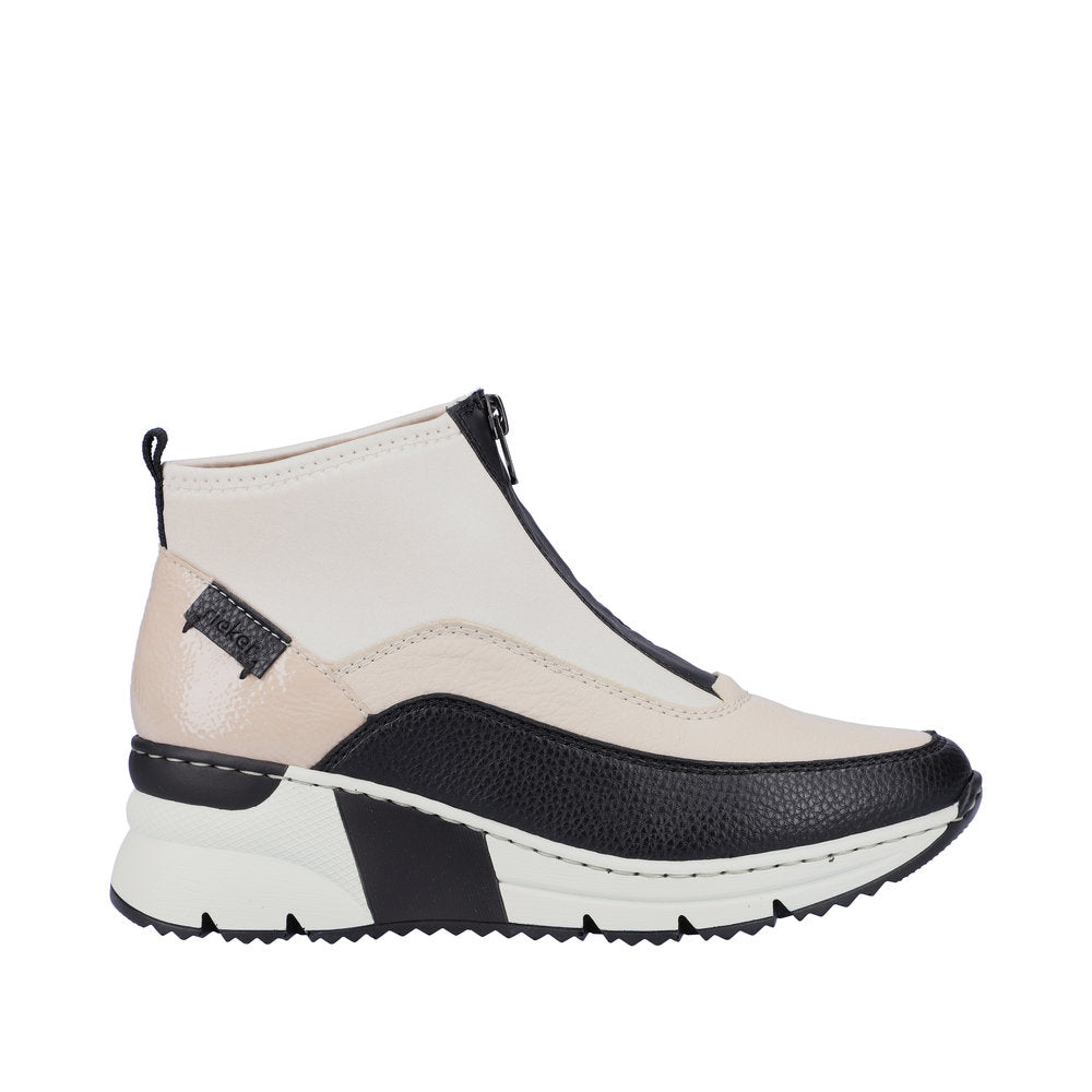 Rieker N6352-60 Cream, Beige & Black Ankle Boots with Middle Zip