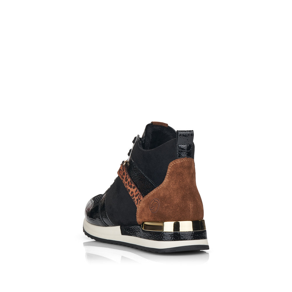 Remonte R2574-02 Black Combi Boots with Gold Heel Detailing