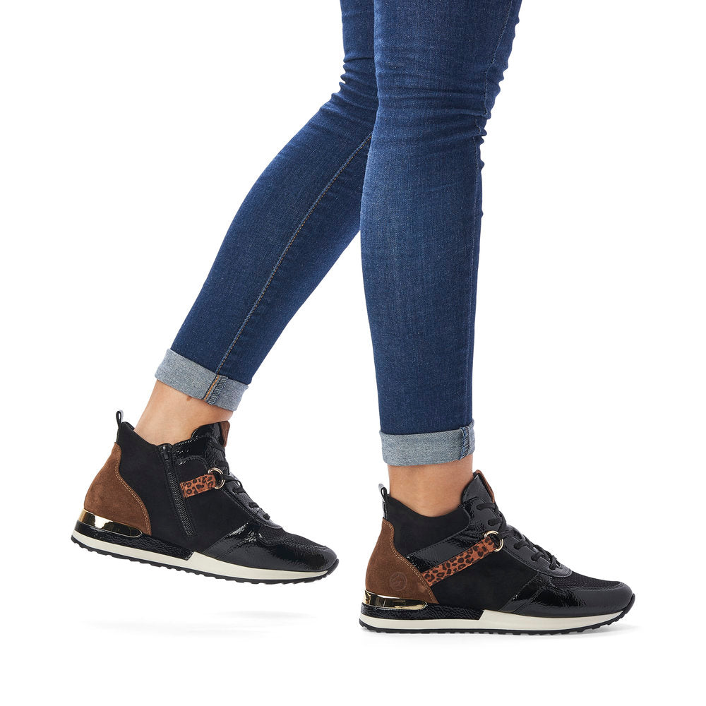 Remonte R2574-02 Black Combi Boots with Gold Heel Detailing