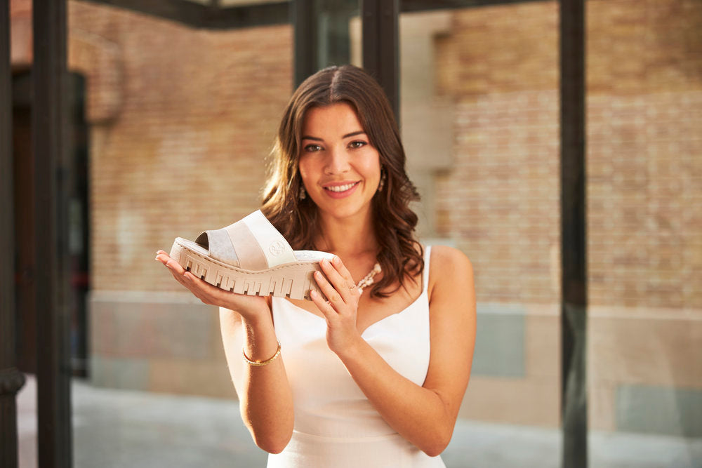 Rieker 68092-62 Beige Combi Slip On Wedge Heel Sandals