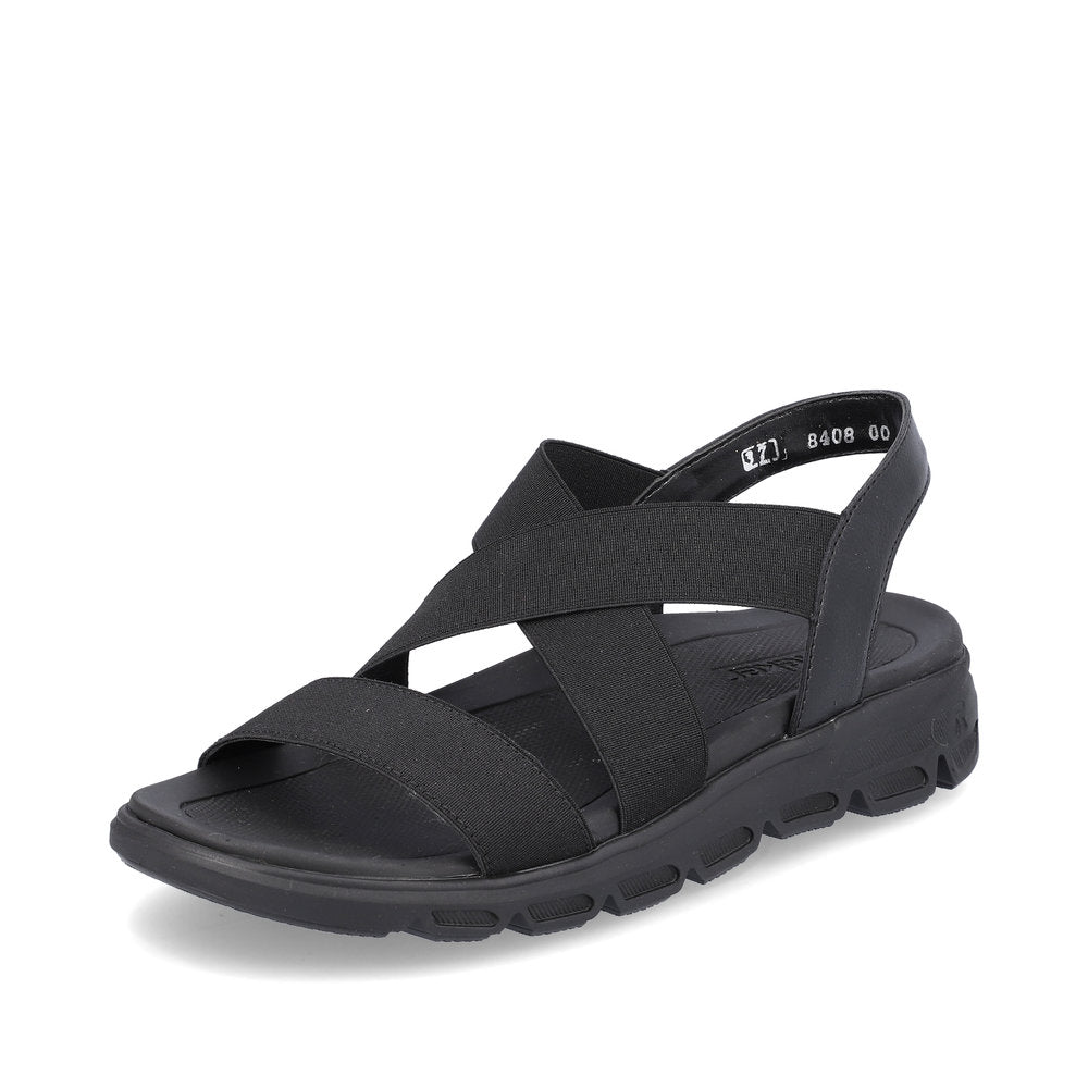 Rieker V8408-00 Evolution Black Sandals with Slingback Strap