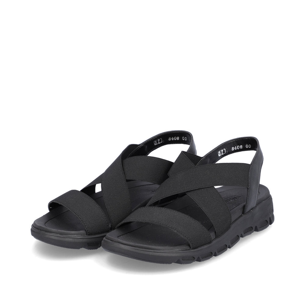 Rieker V8408-00 Evolution Black Sandals with Slingback Strap
