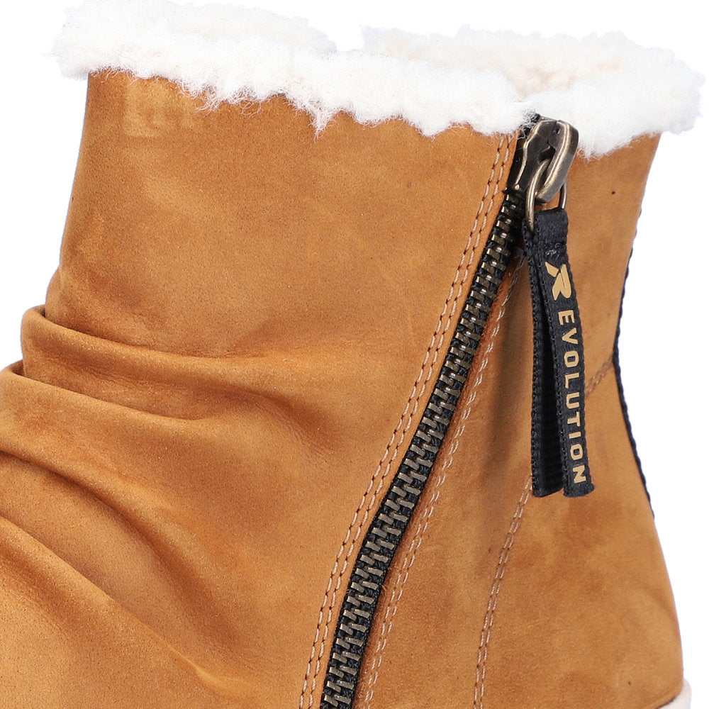 Rieker W0163-68 Evolution Yellow Mustard/Camel & White Fur Ankle Boots