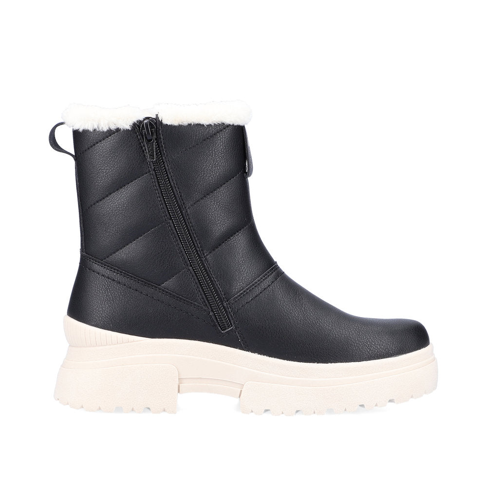 Rieker W0373-00 Evolution Tex Black Boots with White Fur