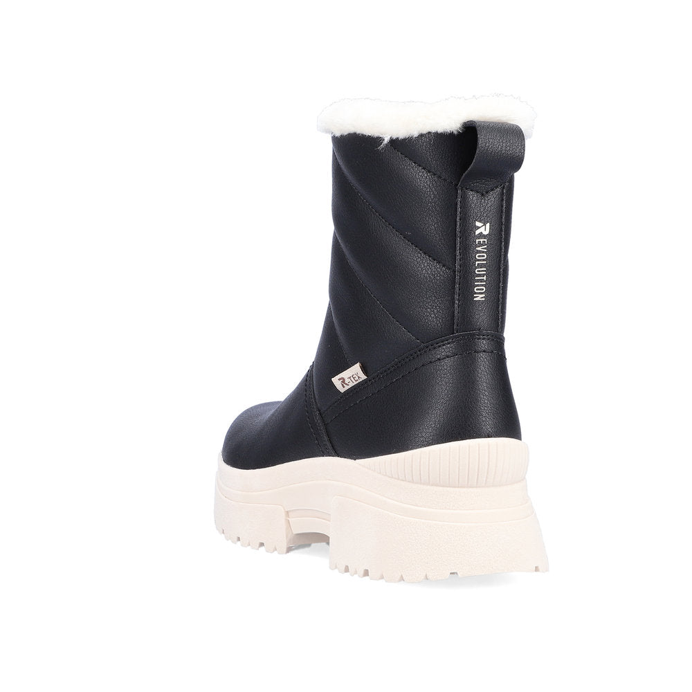 Rieker W0373-00 Evolution Tex Black Boots with White Fur