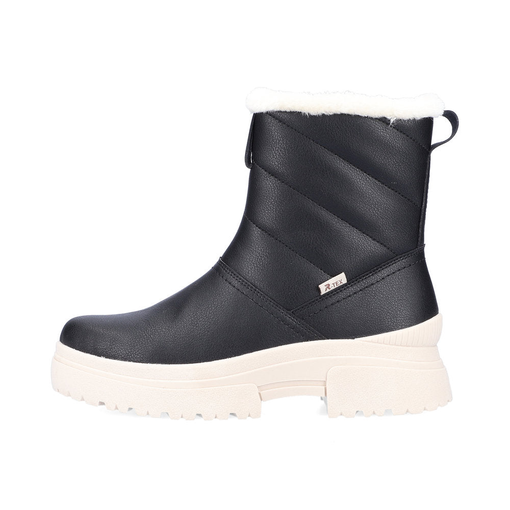 Rieker W0373-00 Evolution Tex Black Boots with White Fur