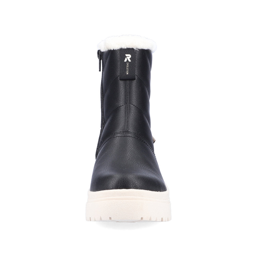 Rieker W0373-00 Evolution Tex Black Boots with White Fur