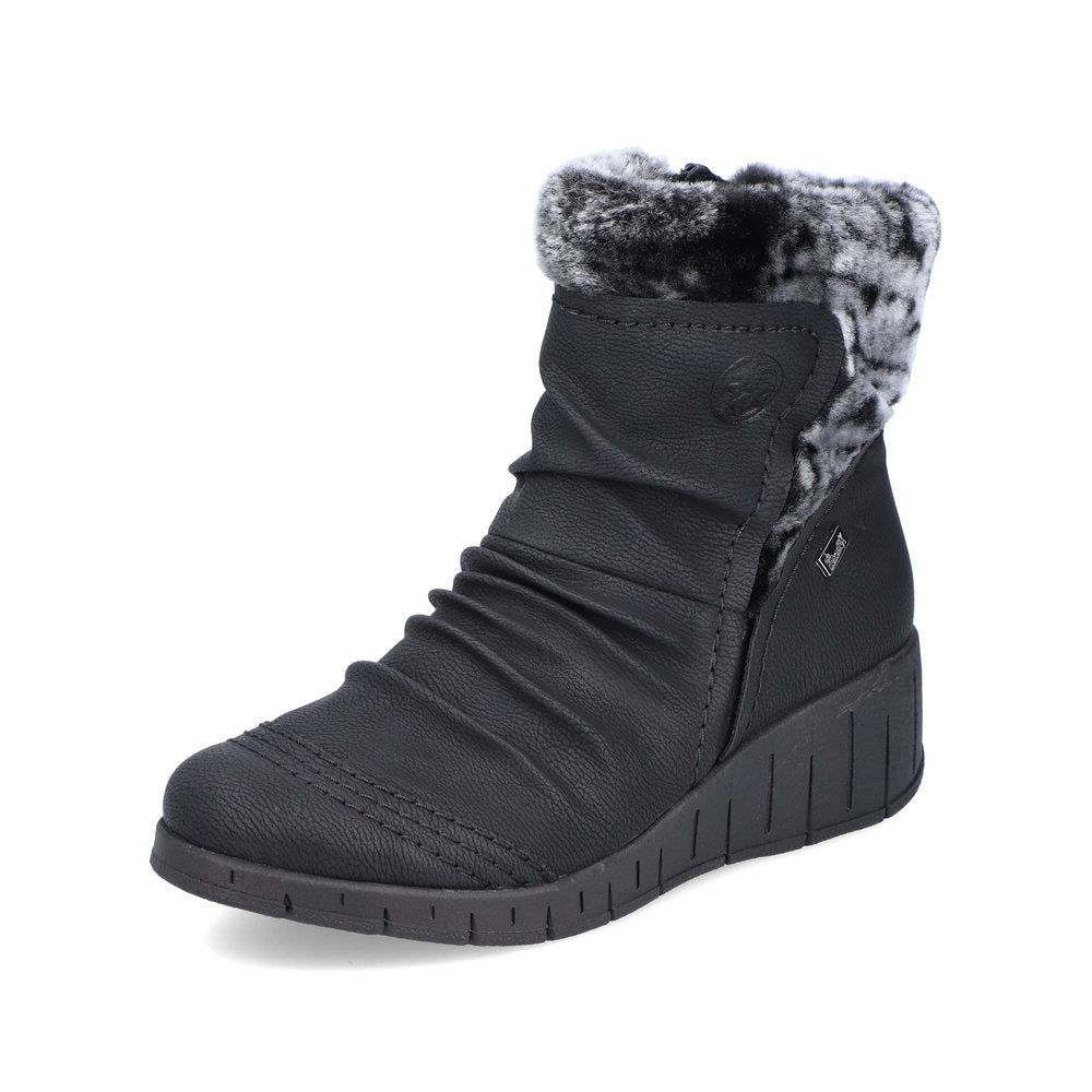 Rieker Y1361-00 Tex Black Wedge Boots with Fur