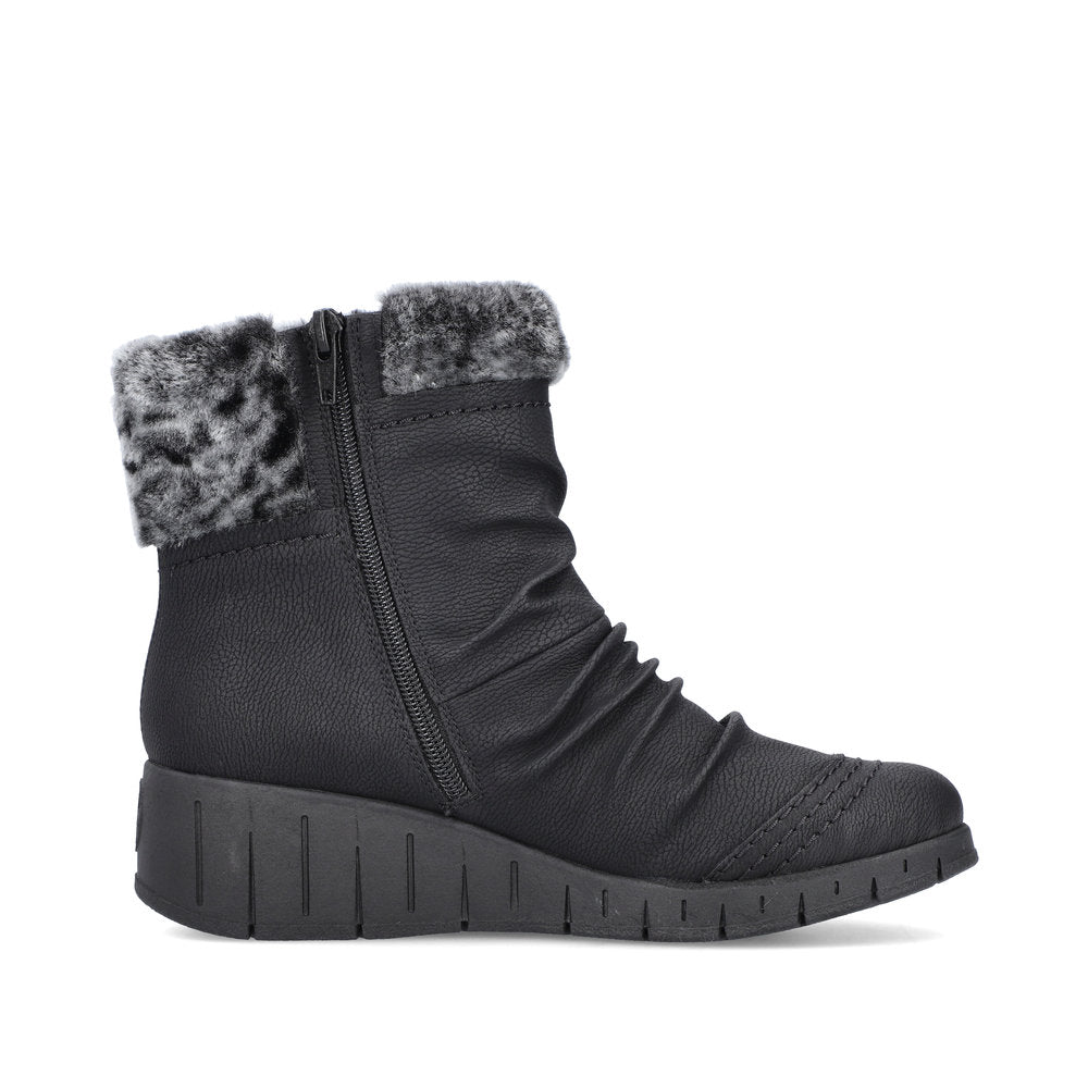 Rieker Y1361-00 Tex Black Wedge Boots with Fur