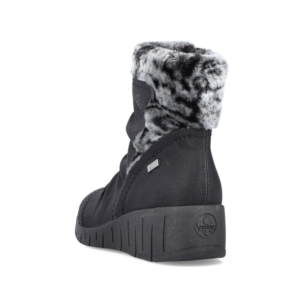 Rieker Y1361-00 Tex Black Wedge Boots with Fur