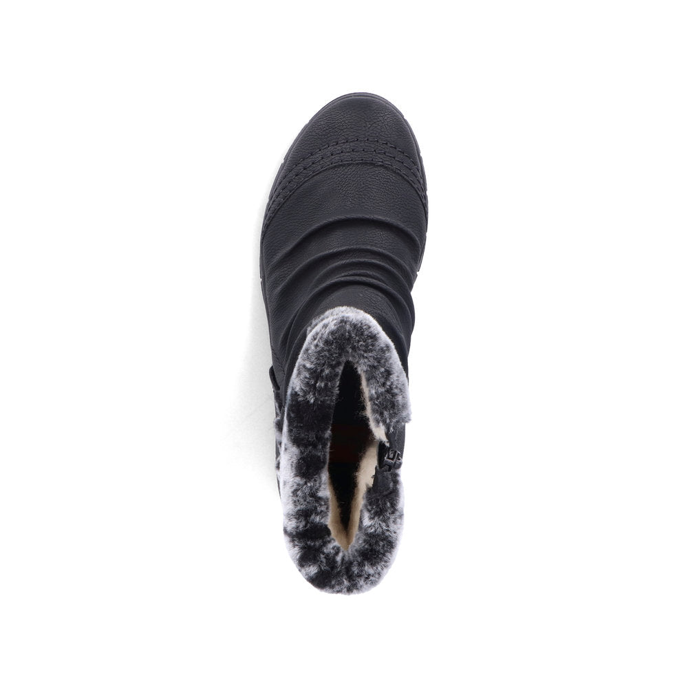 Rieker Y1361-00 Tex Black Wedge Boots with Fur