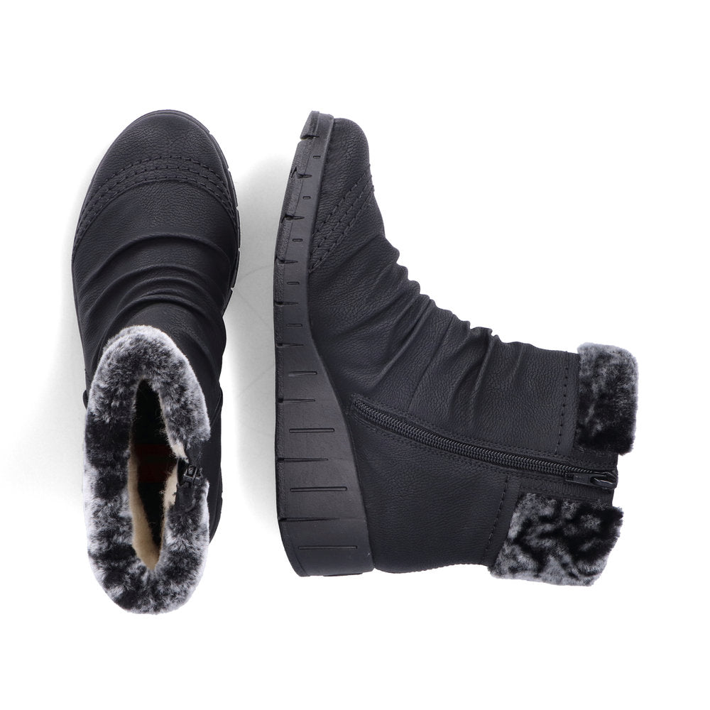 Rieker Y1361-00 Tex Black Wedge Boots with Fur