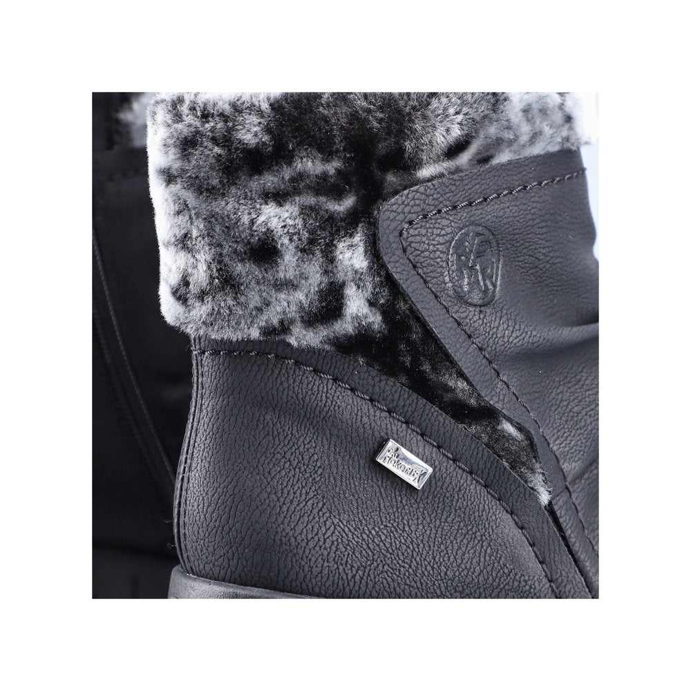 Rieker Y1361-00 Tex Black Wedge Boots with Fur